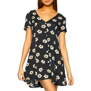 RVCA Pirate Black w/Cream Flowers Orange Centers Understated Mini Dress